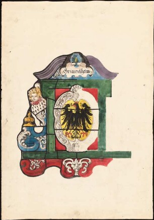 Restaurierung Heidelberger Schloss Friedrichsbau: Ansicht Glasfenster mit Städtewappen: Germersheim