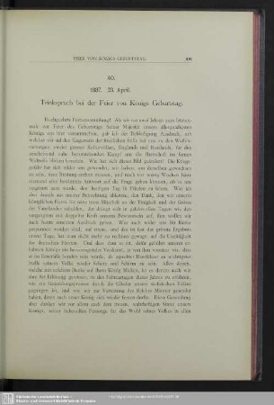 40. 1887. 23. April. Trinkspruch bei der Feier von Königs Geburtstag