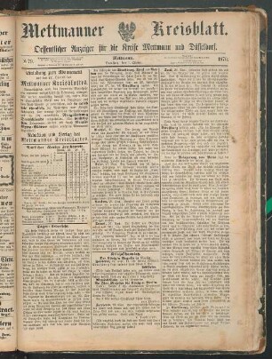 Mettmanner Kreisblatt. 1869-1871