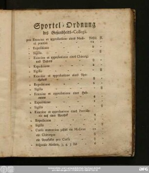 Sportel-Ordnung des Gesundheits-Collegii.