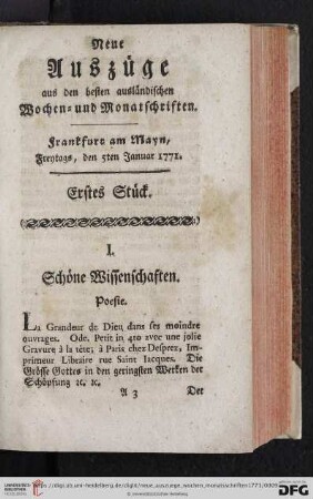 (Erstes Stück. Freytags, den 5ten Januar 1771 - Viertes Stück. Freytags, den 25ten Januar 1771)