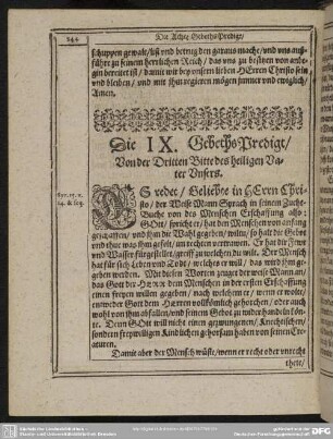 Die IX. Gebeths-Predigt, Von der Dritten Bitte des heiligen Vater Unsers