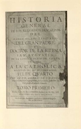 [Title-page of Historia general de los religiosos descalzos ... ]