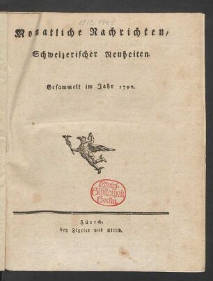 1797: Monatliche Nachrichten Schweizerischer Neuheiten