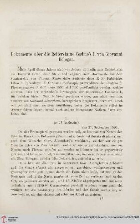 2: Dokumente über die Reiterstatue Cosimo's I. von Giovanni Bologna