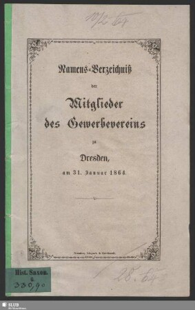 1864: Namens-Verzeichniß der Mitglieder des Gewerbe-Vereins zu Dresden