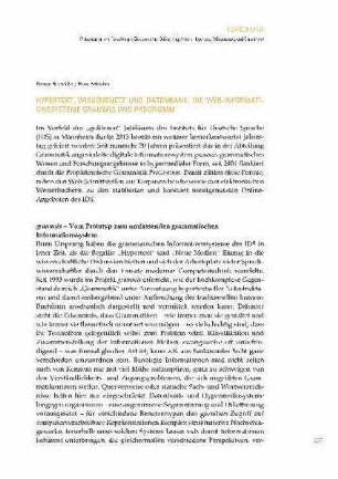 Hypertext, Wissensnetz und Datenbank: die Webinformationssysteme Grammis und ProGr@mm