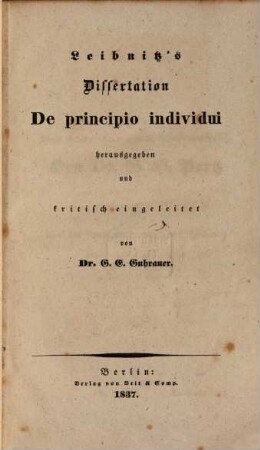 Leibnitz's Dissertation de principio individui