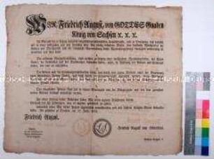 Patent von Friedrich August I. König von Sachsen betreffend Neuerrichtung des Polizei- und Kriminalwesens zu Leipzig