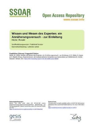 Wissen und Wesen des Experten: ein Annäherungsversuch - zur Einleitung