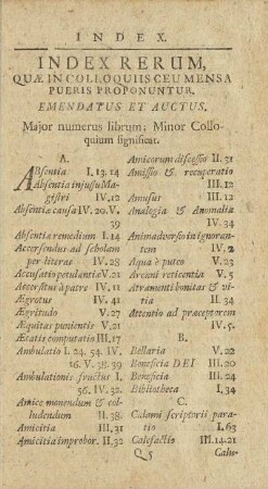 Index Rerum, Quæ In Collo Quiis Ceu Mensa Pueris Proponuntur