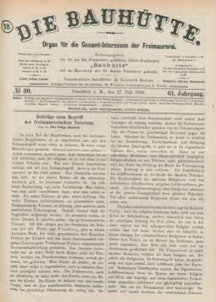 No 30. Frankfurt a. M., den 27. Juli 1918. 61. Jahrgang.
