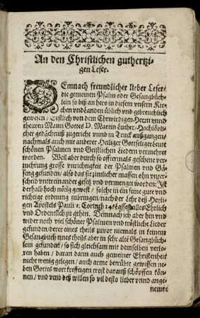 An den Christlichen guthertzigen Leser.