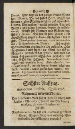 Sechster Auffzug. Antiochus Illustris. Quasi verò. Ruhm auch in bösen Thaten