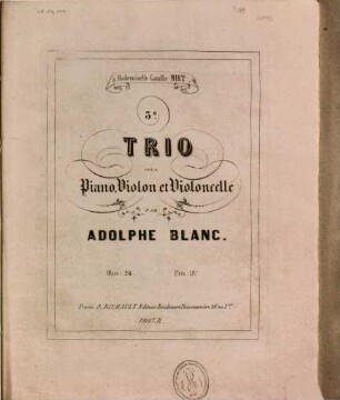 3e trio pour piano, violon et violoncelle : oeuv. 24