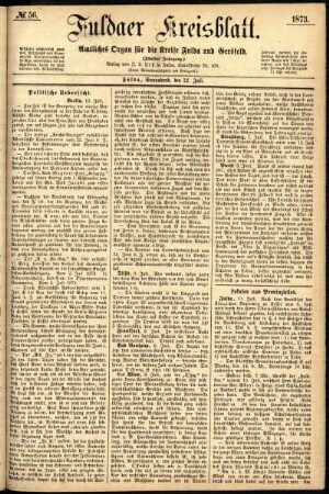 Erste Ausgabe vom Samstag, den 12. Juli 1873.