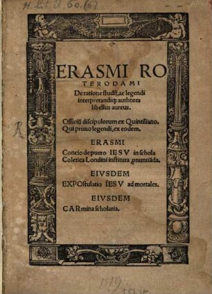 De ratione studii : ac legendi interpretandique authores libellus aureus
