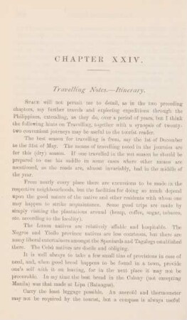 Chapter XXIV. Travelling notes. - Itinerary