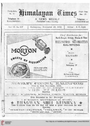 No. XV (23 November 1952)