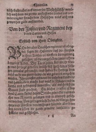 von der Justici vnd Regiment bey denen Catten vnd Hessen vnd Erstlich von ihrer Obrigkeit.