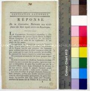 Response de la Convention Nationale aux manifestes des Rois liguee contre la République (République) Française 1792