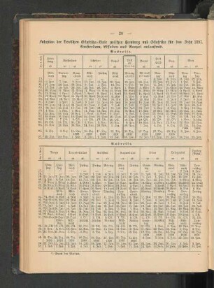 Fahrplan der deutschen Ostafrika-Linie zwischen Hamburg und Ostafrika für das Jahr 1897.