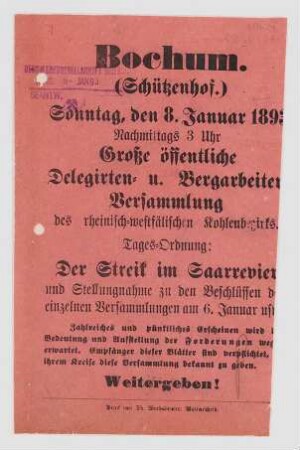 "Große öffentliche Delegirten- u. Bergarbeiter-Versammlung"
