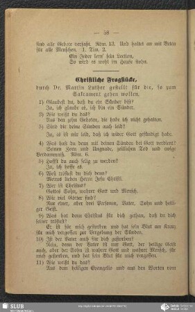 Christliche Fragstücke, durch Dr. Martin Luther gestellt für die, so zum Sakrament gehen wollen