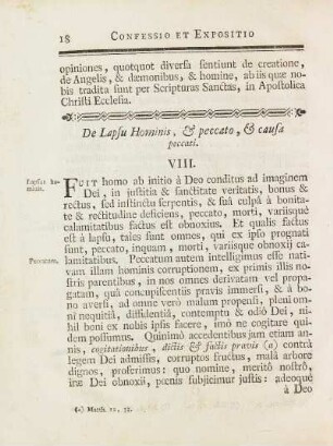 De Lapsu Hominis, & peccato, & causa peccati. VIII.