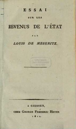 Essai sur les Revenus de l'État