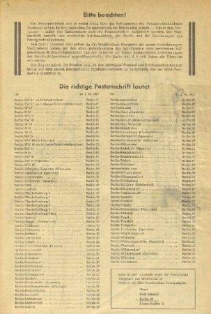 Bitte beachten ; Die richtige Postanschrift lautet