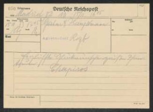 Brief von Joseph Chapiro und Adrienne Chapiro an Gerhart Hauptmann