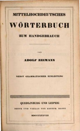 Mittelhochdeutsches Wörterbuch zum Handgebrauch : nebst grammatischer Einleitung