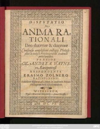 Disputatio De Anima Rationali
