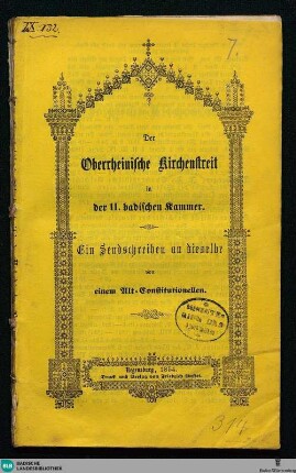 Der Oberrheinische Kirchenstreit in der II. badischen Kammer : ein Sendschreiben an dieselbe von einem Alt-Constitutionellen