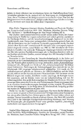 Rödler, Klaus :: Vergessene Alternativ-Schulen, Geschichte und Praxis der Hamburger Gemeinschaftsschulen 1919 - 1933, (Veröffentlichungen der Max-Traeger-Stiftung, 5) : Weinheim u.a., Juventa-Verlag, 1987