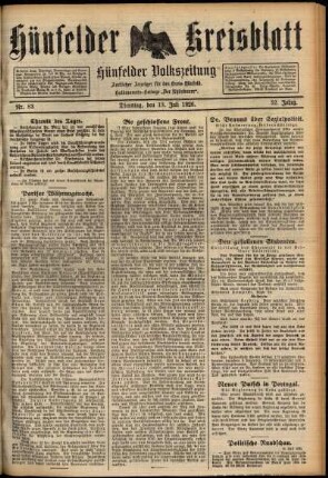 Ausgabe vom Dienstag, den 13. Juli 1926.