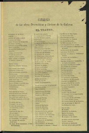 Catálogo de las obras Dramáticas y Líricas de la Galería