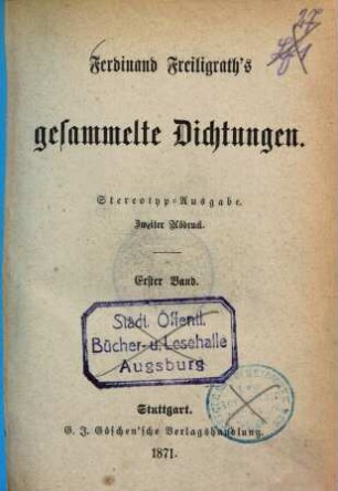 Ferdinand Freiligrath's gesammelte Dichtungen. 1