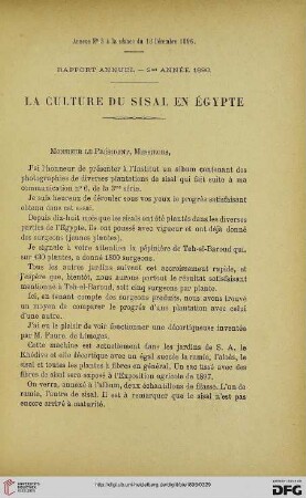 3.Ser. 7.1896: Rapport annuel, 2me année 1896 : la culture du Sisal en Égypte