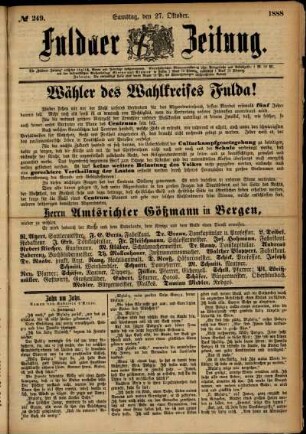 Erste Ausgabe vom Samstag, den 27. Oktober 1888.