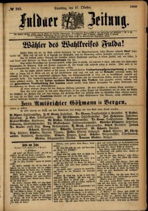 Erste Ausgabe vom Samstag, den 27. Oktober 1888.