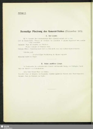 Anlage 6. Dermalige Placirung des General-Stabes (Dezember 1815)