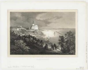 Ansicht vom Schloss Hirschstein und Umgebung, Lithographie, um 1840 : Hirschstein / Gez. u. lith. v. R. Bürger. Gedr. v. F. Weider. - [S.l.] : F. Weider , [um 1840]. - 1 Kunstbl. : Lithogr. ; 24 x 17 cm ; Zählung: II.S. L VI