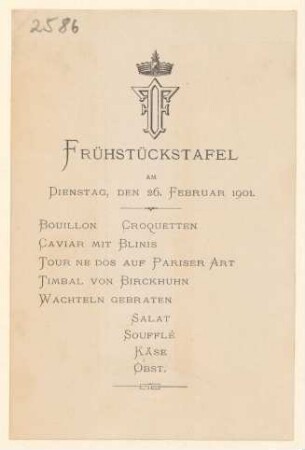 Menükarte : Frühstückstafel