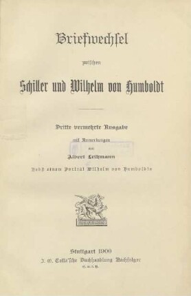 Briefwechsel : zwischen Schiller und Wilhelm von Humboldt