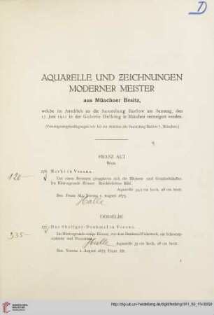 Aquarelle und Zeichnungen moderner Meister Nr. 176-214