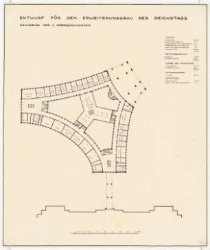 Erweiterung des Reichstags und Neugestaltung des Platzes der Republik, Berlin-Tiergarten Bibliothek: Grundriss 1.OG