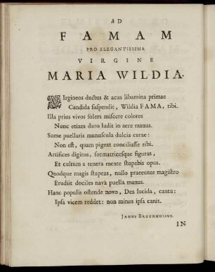 Ad Famam Pro Elegantissima Virgine Maria Wildia