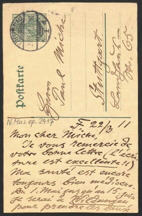 Postkarte an Paul Miche : 22.03.1911
